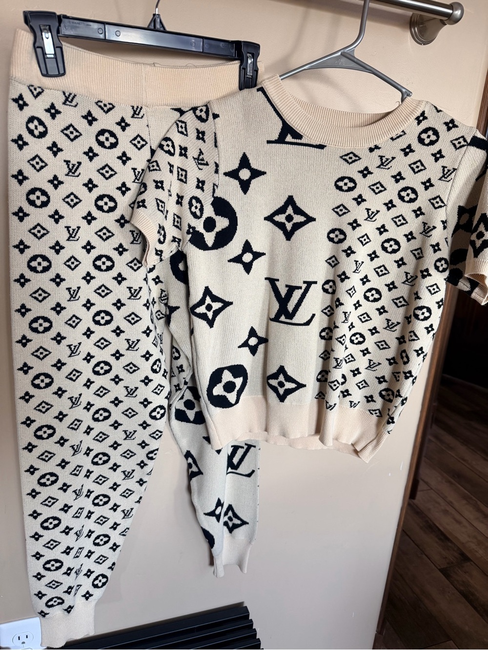 LV Cream & Black Monogram Knit Two-Piece Set
